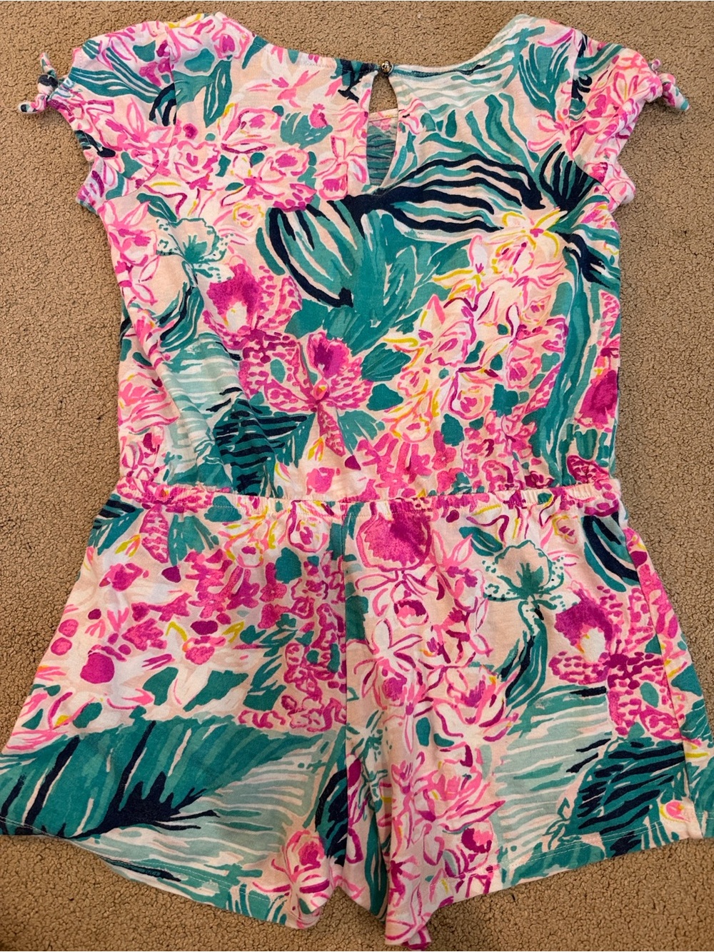 Lilly Pulitzer Pink & Teal Tropical Floral Girls Romper